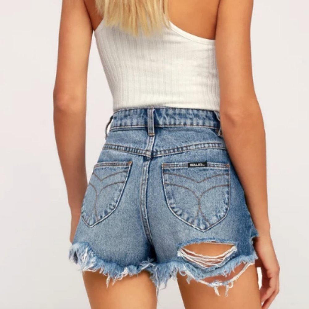 Dusters Medium Wash High Rise Distressed Shorts